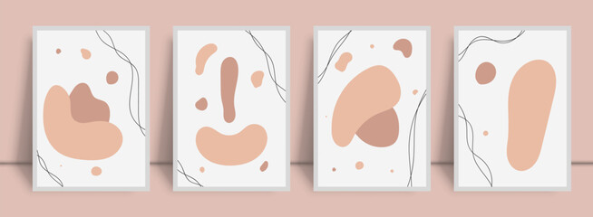 Fototapeta na wymiar Set of minimal abstract geometric background designs. Stylish wall art background with neutral pastel watercolor. Acrylic poster with composition for luxury minimal interior. Terracotta vector