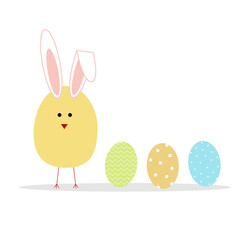 Easter egg hunt poster invitation template vector in pastel color. Cute Chicken creacking from egg shell wearing easter bunny ear.