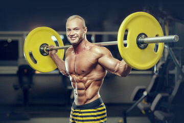 Fototapeta na wymiar fit man training muscles at gym.