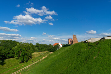 Fototapeta na wymiar Panorama of the castle in Novogrudok, view from the side of Adam Mitskevich's hill