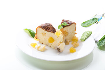 sweet baked cottage cheese casserole with nuts and candied fruits