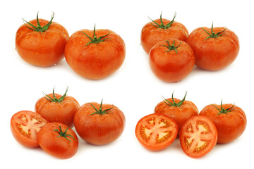 fresh beef tomatoes and some cut ones on a white background