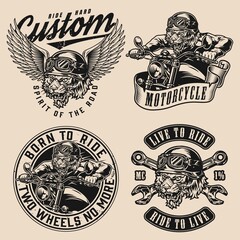 Obraz premium Vintage monochrome motorcycle badges