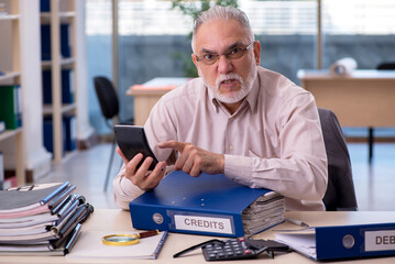 Old male bookkeeper in budget planning concept