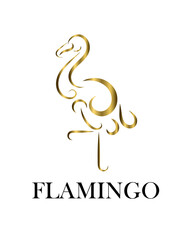 Line art vector illustration of gold flamingo. It is standing with one leg. 