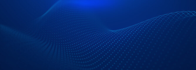 Beautiful abstract wave technology background. Blue light effect corporate concept background. Digital technology wave line dots background	
