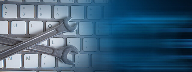 Electronic technical support concept. Wrenches