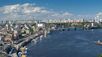 Naklejka premium Cityscape and View of the Dnieper River in Kiev, Ukraine