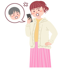 スマホで彼氏と喧嘩をしている女性
