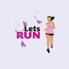 Young girl running to keep fit her body. vector illustration of sport