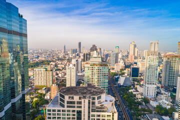 Fototapeta na wymiar Aerial view Cityscape of Bangkok skyline with Road