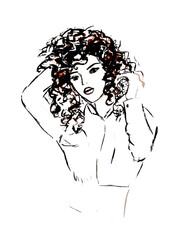 Graphic image of a girl with curly hair
