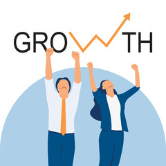 Businessman standing and push business growth upward