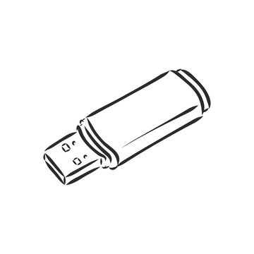 Information resident, flash card usb 2. Vector graphics in doodle style. Hand-drawn by a black line. Isolated image on a white background.