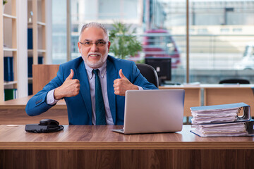 Old male employee working in the office