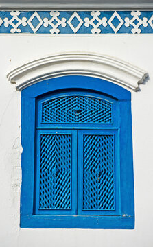 blue window on the wall