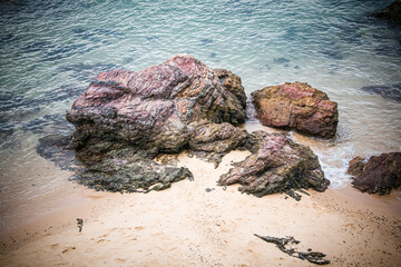 Beautiful rocks on the seashore, seascape background