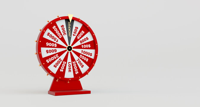 Wheel of fortune on white background for gambling and lottery winning concept. Wheel of fortune to play and win the jackpot. 3d rendering.