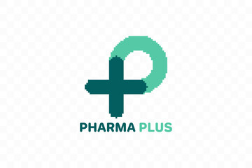 Obraz premium Pixel art P logo, P with plus logo. Medical logo
