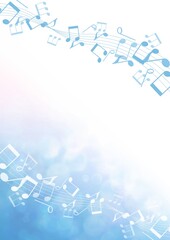 音符と光輝く青色の背景フレーム no.08