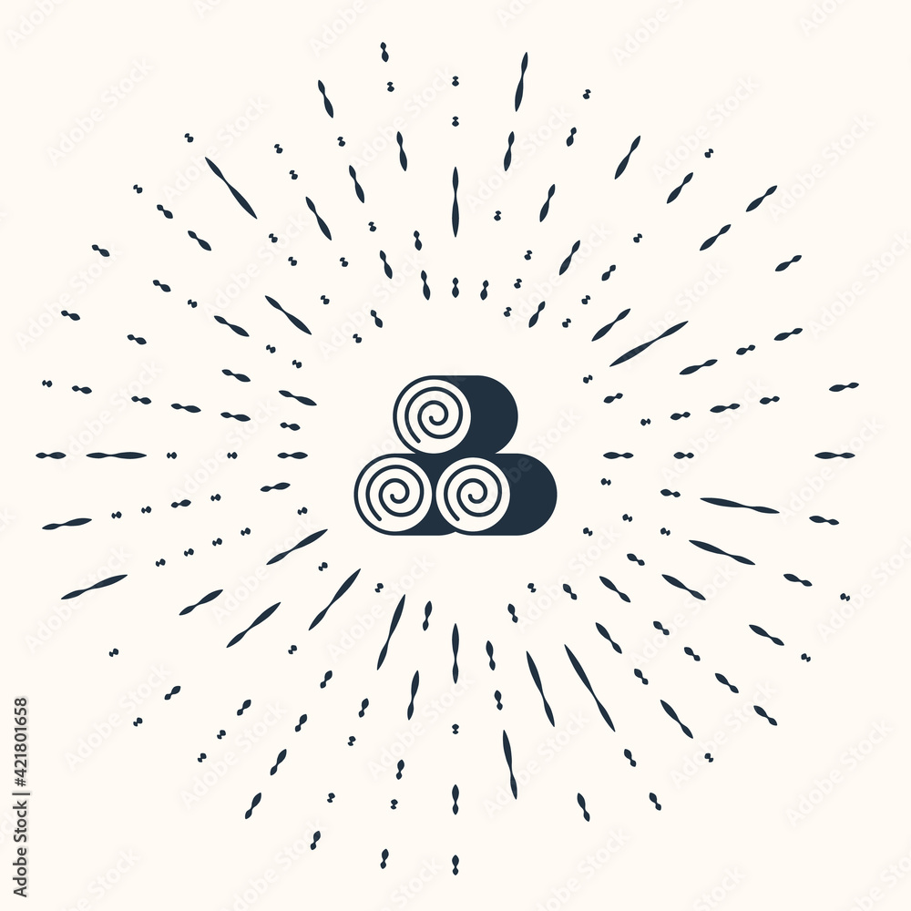 Poster Grey Roll of hay icon isolated on beige background. Abstract circle random dots. Vector