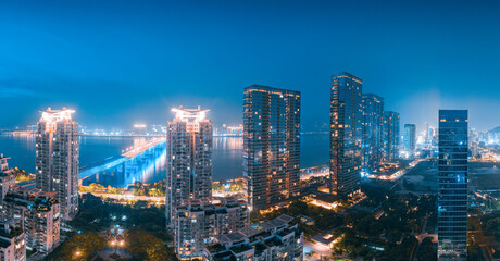 Night view of Wenzhou City, Zhejiang Province, China