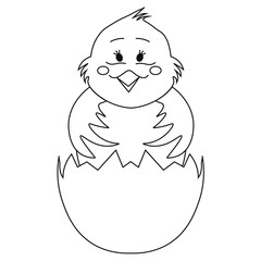 Cute cartoon chick. Vector illustration. Black outline. Isolated on a white background. Easter illustration