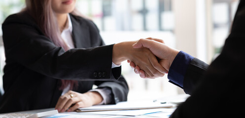 Business people shaking hand, Partnership Successful deal after meeting, Business cooperation concept