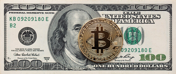 Bitcoin on 100 dollar banknote