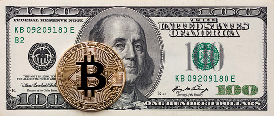Bitcoin on 100 dollar banknote