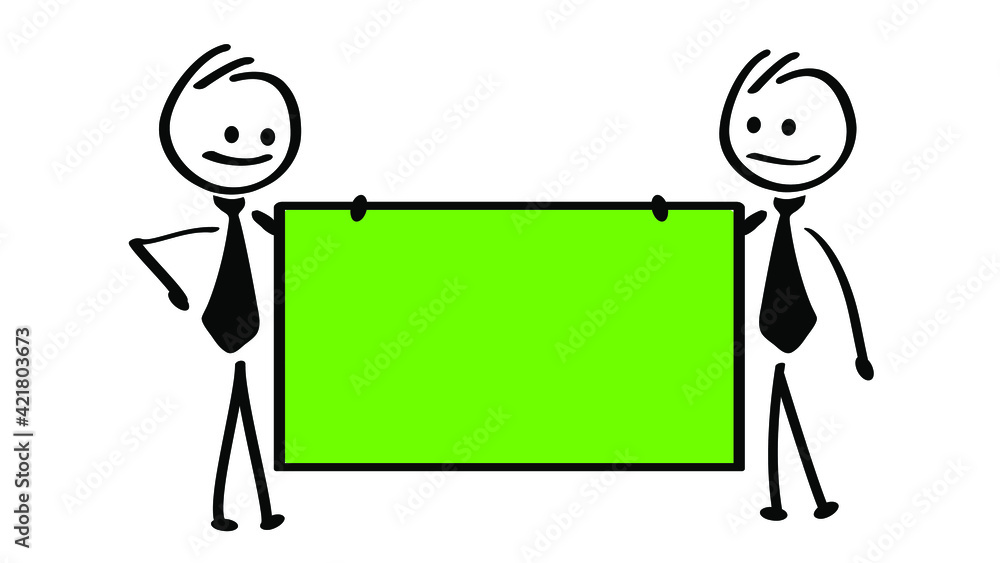 Canvas Prints chromakey, green screen background with face mask. business stickman hold a billboard. drawing carto