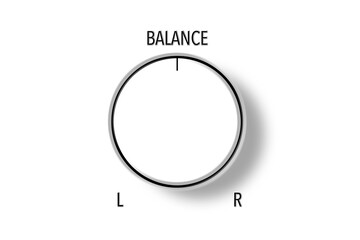 Graphically displayed rotary knob on amplifier with the text BALANCE on white background. Being in balance