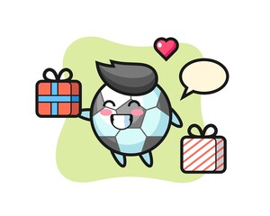 Football mascot cartoon giving the gift