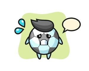 Football mascot character with afraid gesture