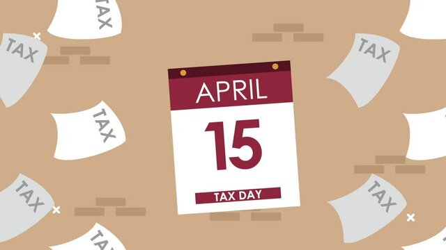 tax day animation with calendar reminder and documents