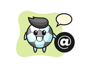 Cartoon illustration of football standing beside the At symbol