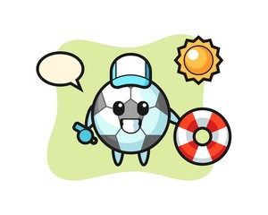 Cartoon mascot of football as a beach guard