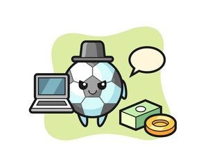 Cartoon mascot of football as a hacker