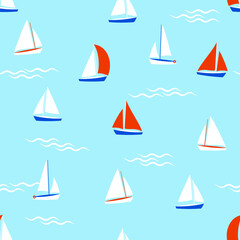 sailboats and waves, seamless pattern