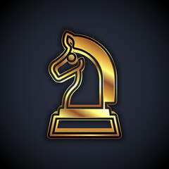 Gold Chess icon isolated on black background. Business strategy. Game, management, finance. Vector