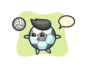 Character cartoon of football is playing volleyball