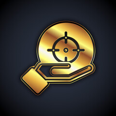 Gold Target financial goal concept icon isolated on black background. Symbolic goals achievement, success. Vector