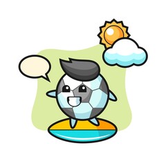 Illustration of football cartoon do surfing on the beach