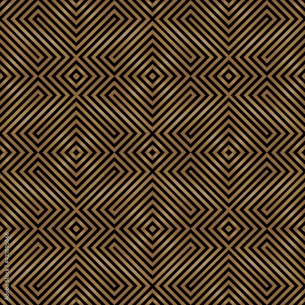 Poster seamless of labyrinth pattern. design square lines of gold on black background. design print for ill