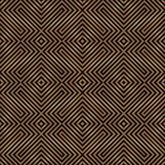 Seamless of  labyrinth pattern. Design square lines of gold on black background. Design print for illustration, texture, wallpaper, background.