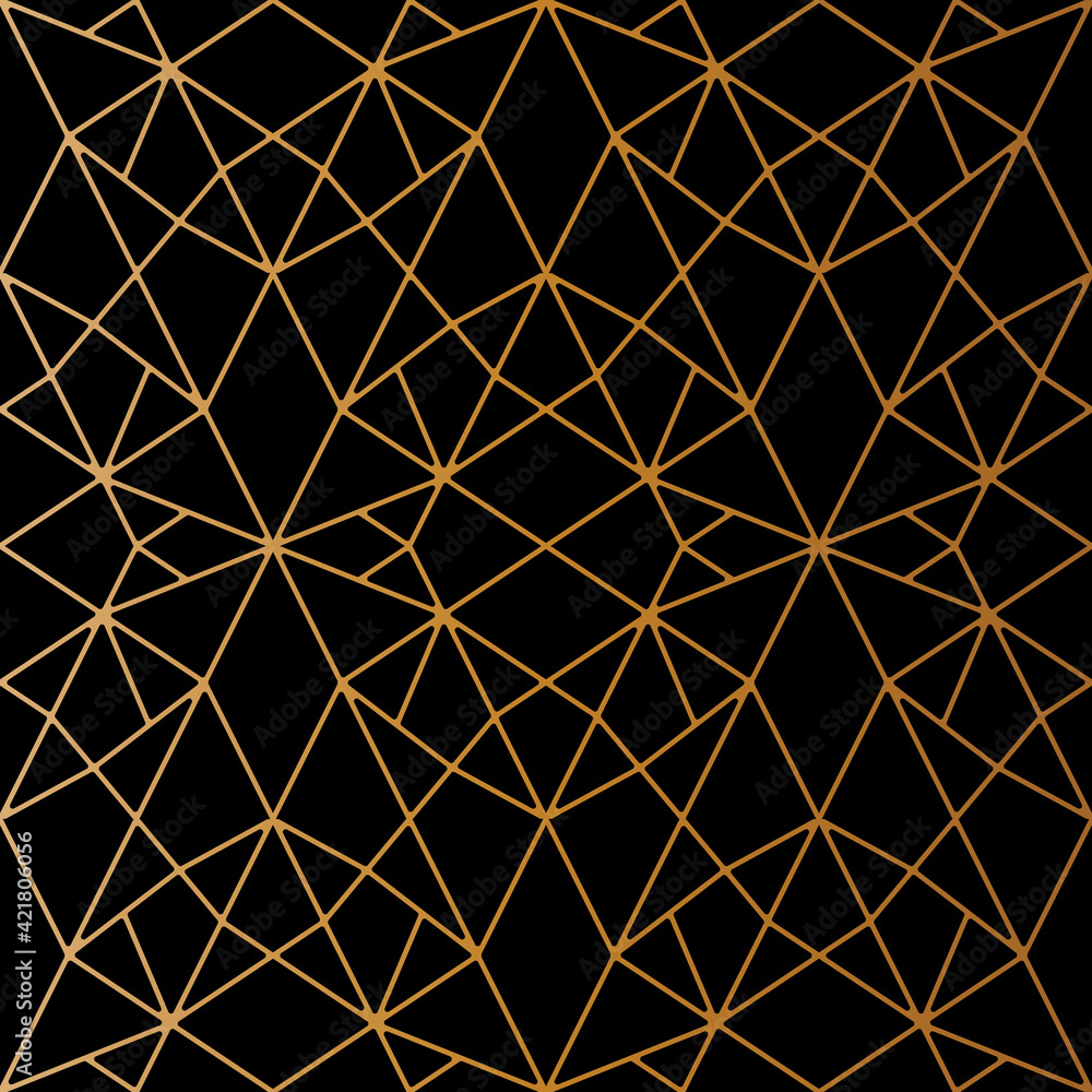 Aufkleber abstrsct of polygon lines pattern. design random of gold on black background. design print for illus