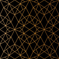 Abstrsct of  polygon lines pattern. Design random of gold on black background. Design print for illustration, texture, wallpaper, background.