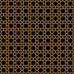 Seamless of  morocco style pattern. Design geometric stars of gold on black background. Design print for illustration, texture, wallpaper, background.