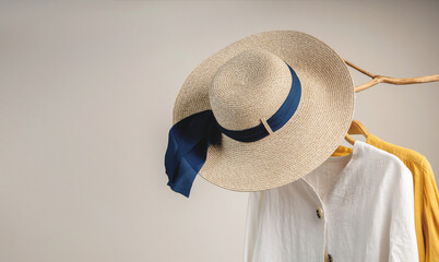 Clothes Concept. Women Wear Hanging on Dried Tree Branch. Shadow shading on the White Wall