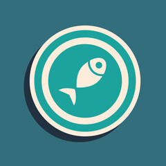 Obraz premium Green Served fish on a plate icon isolated on green background. Long shadow style. Vector